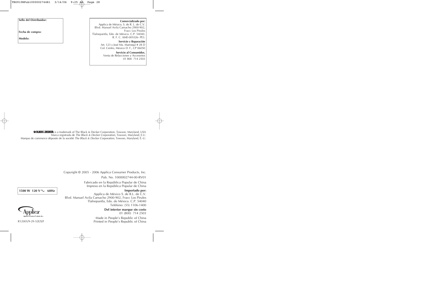 Black & Decker TRO910W User Manual | Page 15 / 15