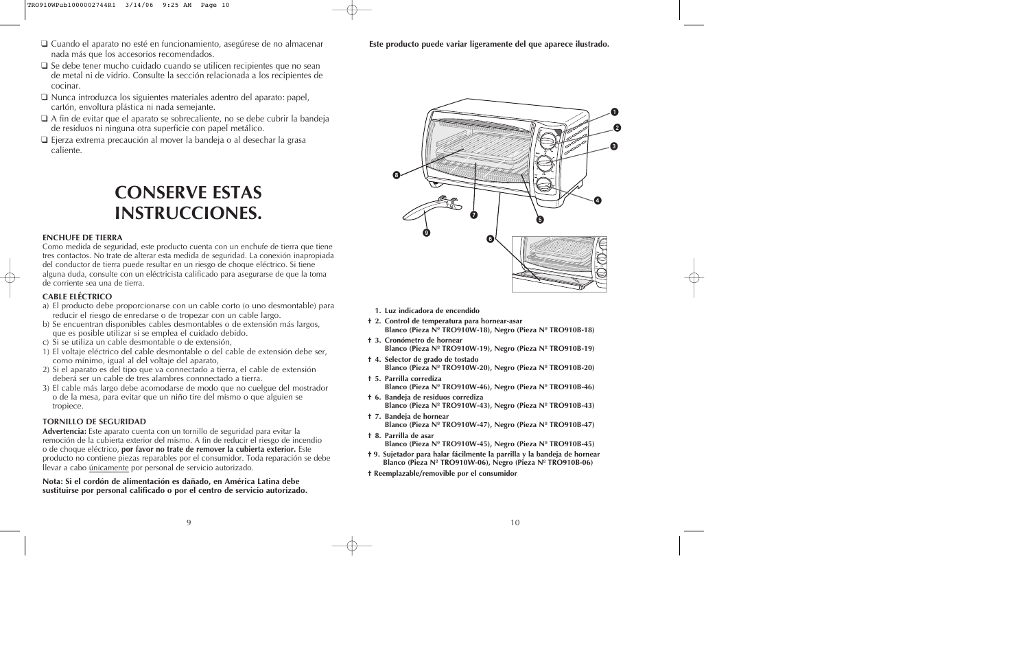 Conserve estas instrucciones | Black & Decker TRO910W User Manual | Page 6 / 15