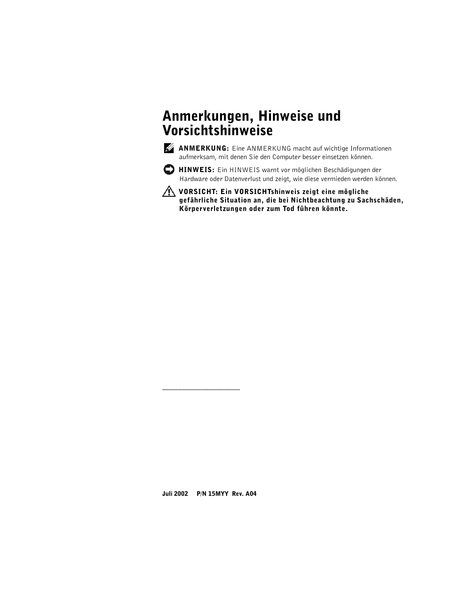 Anmerkungen, hinweise und vorsichtshinweise | Dell Precision 350 User Manual | Page 27 / 62