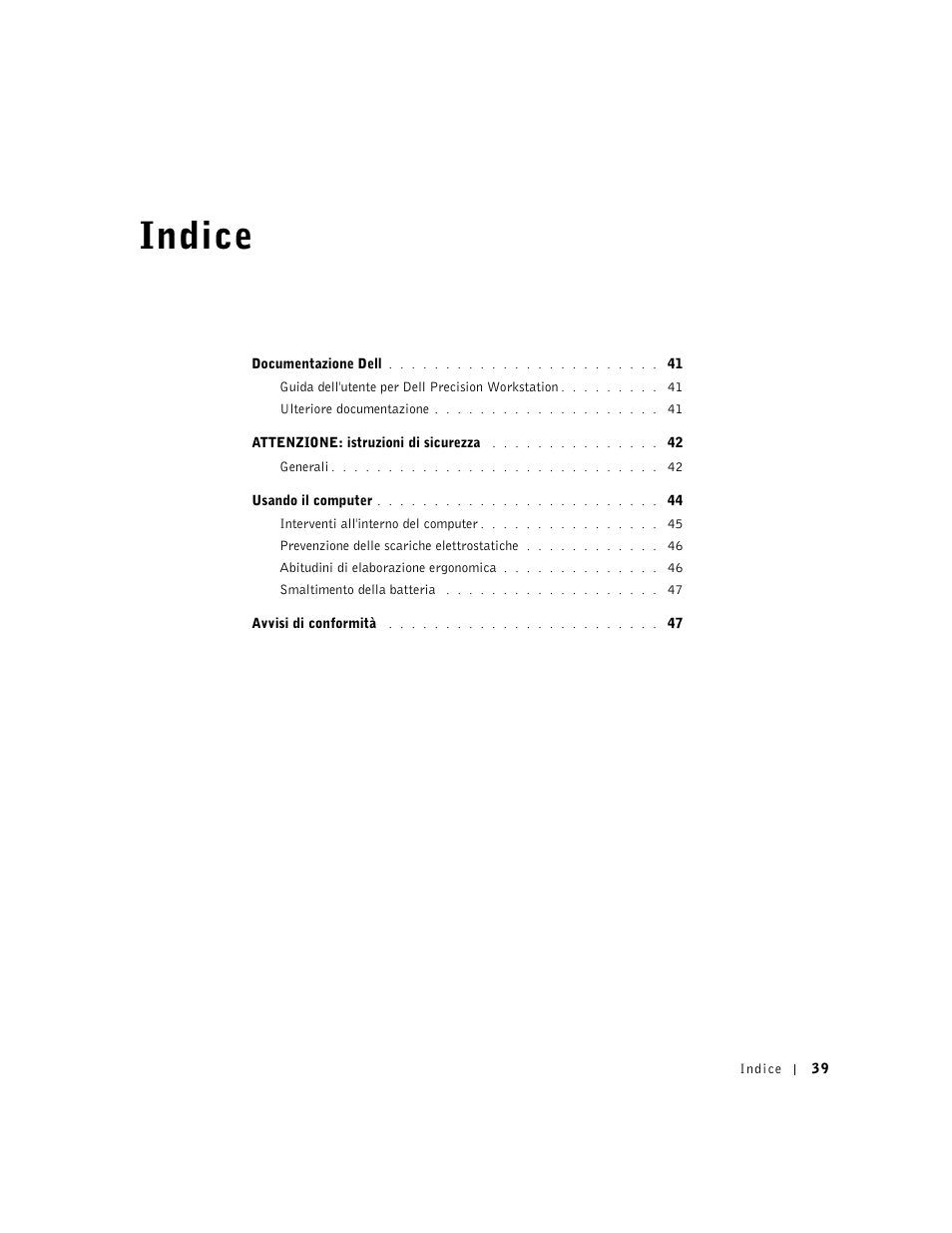 Indice | Dell Precision 350 User Manual | Page 40 / 62