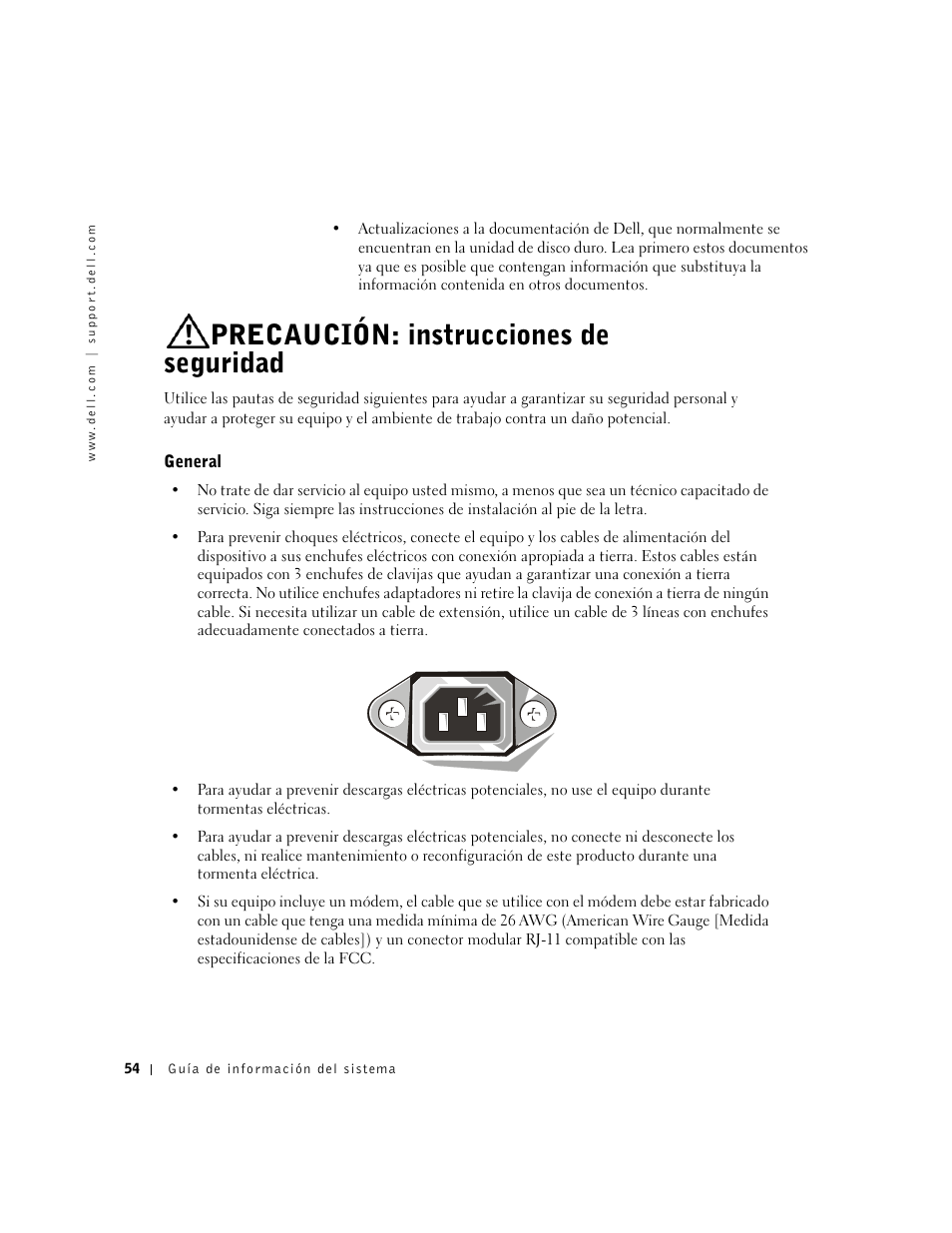 Precaución: instrucciones de seguridad, General | Dell Precision 350 User Manual | Page 55 / 62