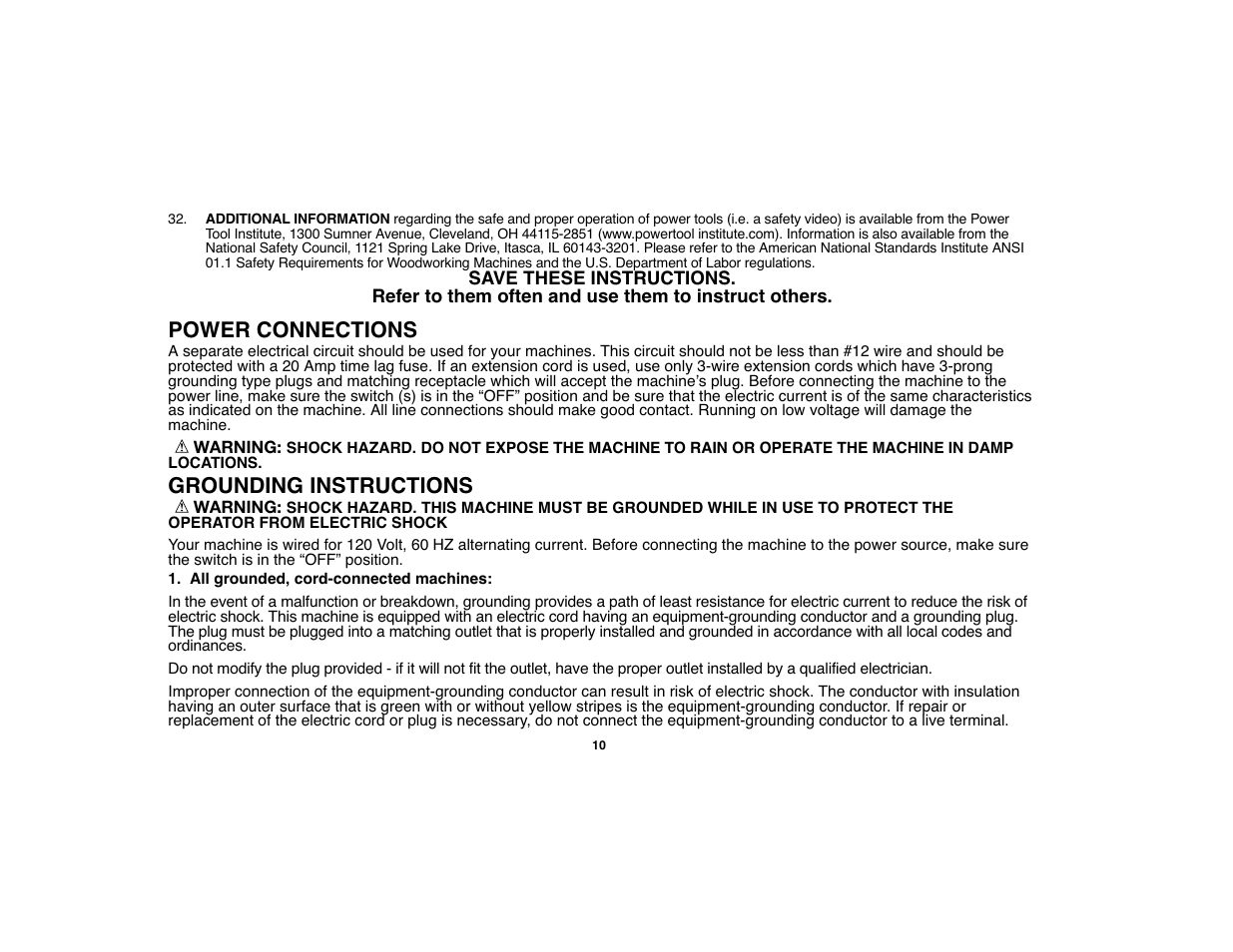 Power connections, Grounding instructions | Black & Decker 90528012 User Manual | Page 10 / 88