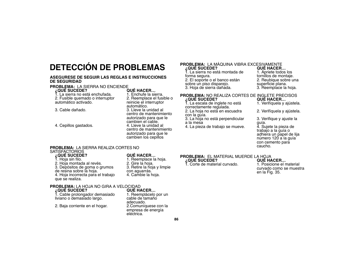 Detección de problemas | Black & Decker 90528012 User Manual | Page 86 / 88