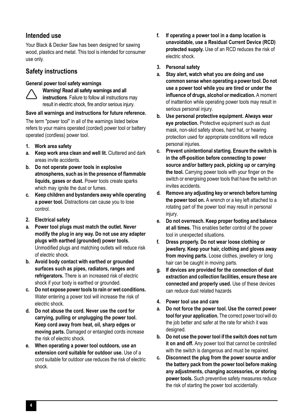 Intended use, Safety instructions | Black & Decker CHS6000-JP01 User Manual | Page 4 / 12