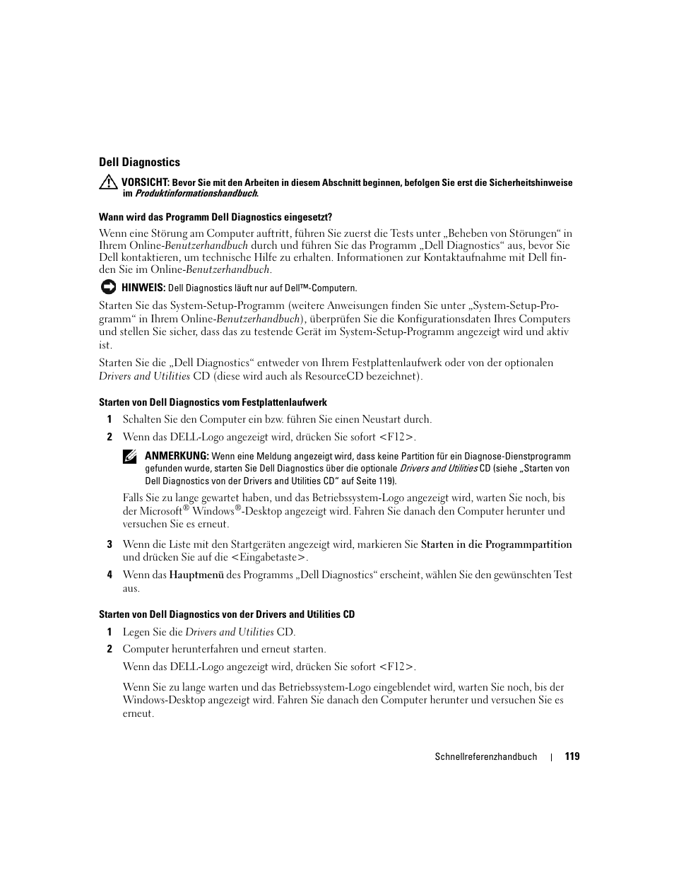 Dell diagnostics | Dell OptiPlex 320 User Manual | Page 119 / 266