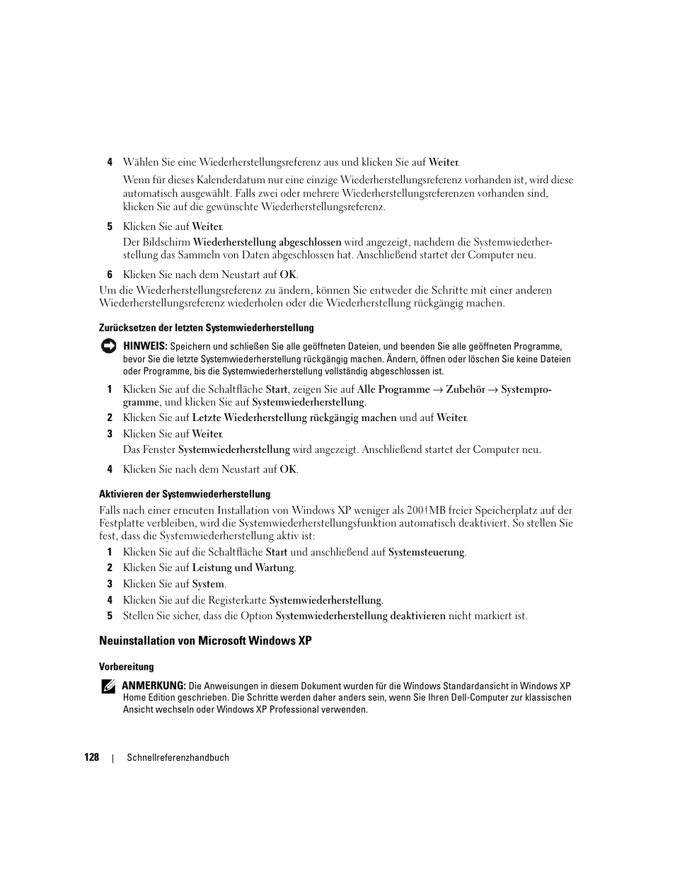 Neuinstallation von microsoft windows xp | Dell OptiPlex 320 User Manual | Page 128 / 266