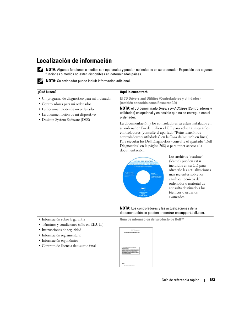 Localización de información | Dell OptiPlex 320 User Manual | Page 183 / 266