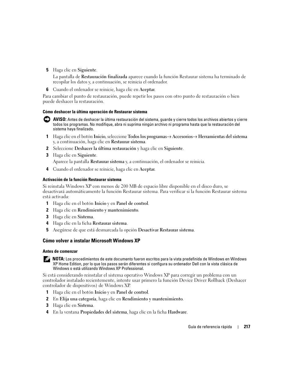 Cómo volver a instalar microsoft windows xp | Dell OptiPlex 320 User Manual | Page 217 / 266