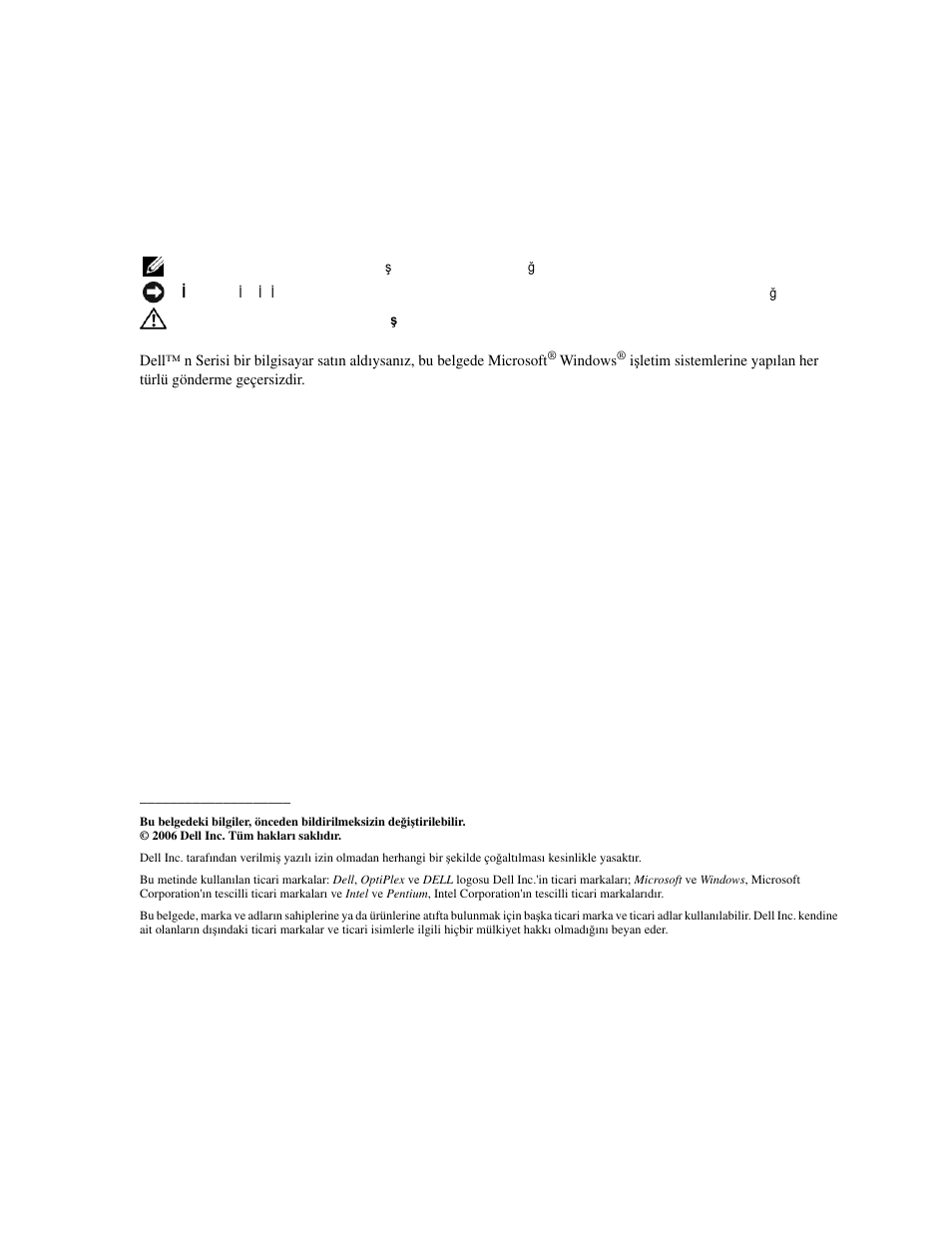 Notlar, bildirimler ve uyarılar | Dell OptiPlex 320 User Manual | Page 224 / 266