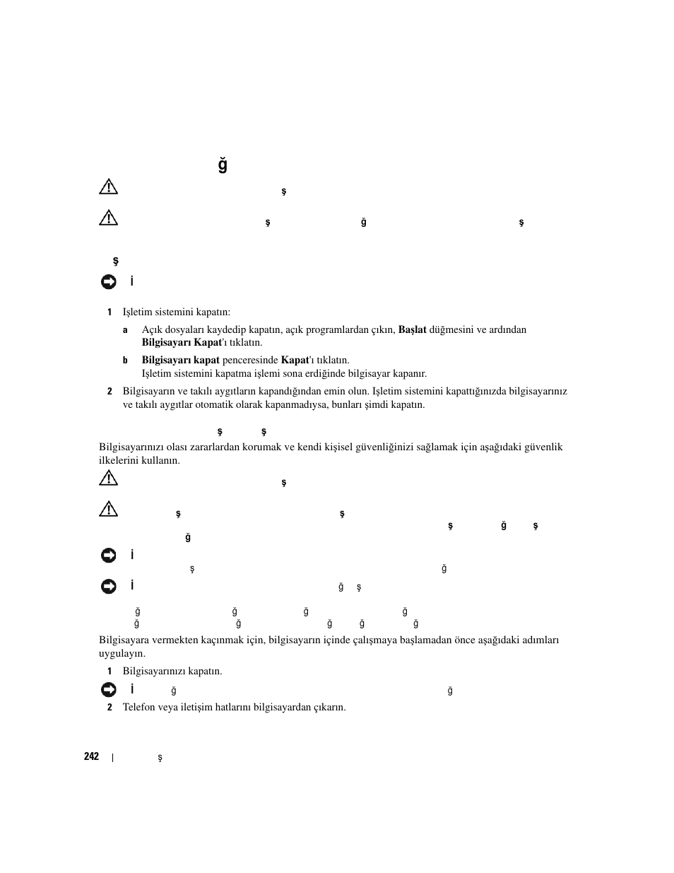 Bilgisayar kapağını çıkarma, Başlamadan önce, Bilgisayar kapa | Inı çıkarma, Lamadan önce, Bilgisayar kapa ğ ını çıkarma | Dell OptiPlex 320 User Manual | Page 242 / 266