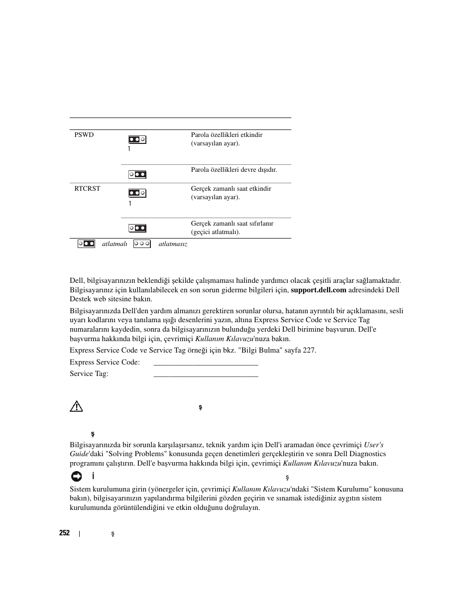 Sorun çözme, Dell diagnostics | Dell OptiPlex 320 User Manual | Page 252 / 266