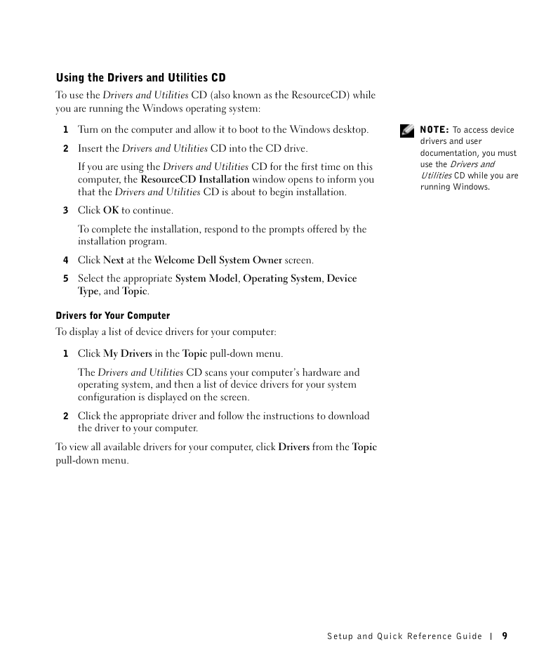 Using the drivers and utilities cd | Dell OptiPlex GX270 User Manual | Page 10 / 106