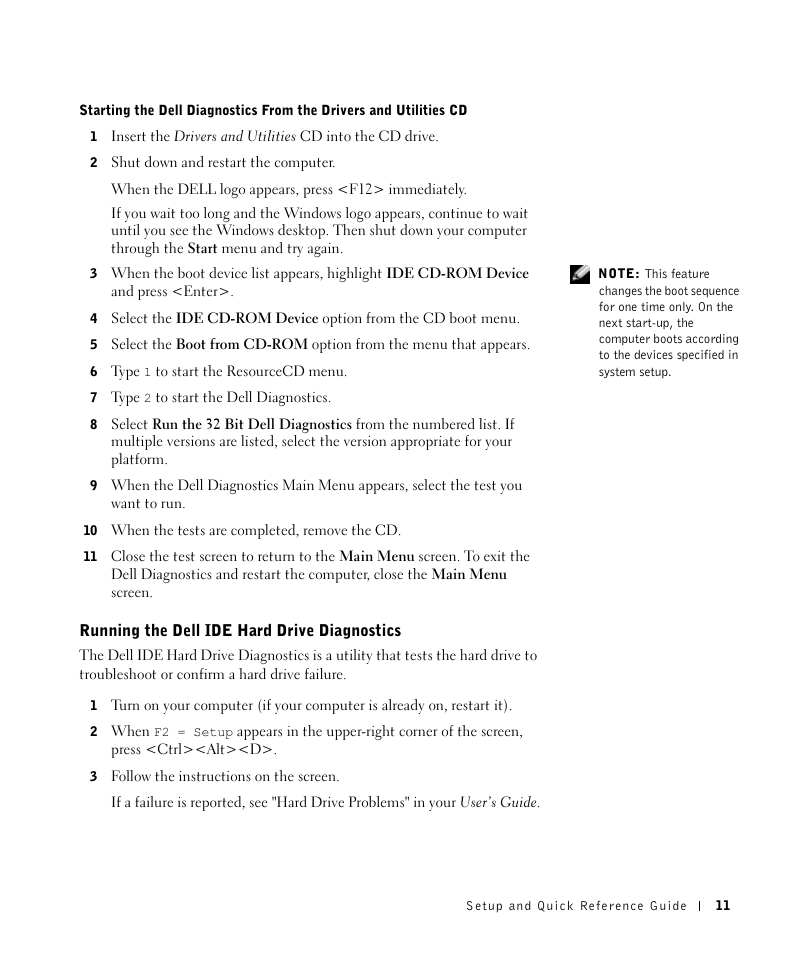 Running the dell ide hard drive diagnostics | Dell OptiPlex GX270 User Manual | Page 12 / 106