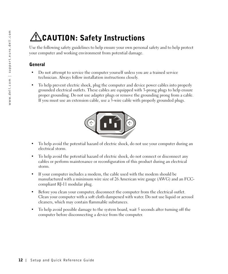Caution: safety instructions, General | Dell OptiPlex GX270 User Manual | Page 13 / 106