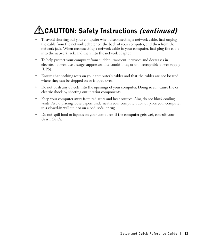 Caution: safety instructions (continued) | Dell OptiPlex GX270 User Manual | Page 14 / 106