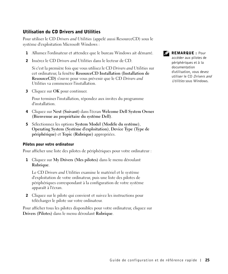 Utilisation du cd drivers and utilities | Dell OptiPlex GX270 User Manual | Page 26 / 106