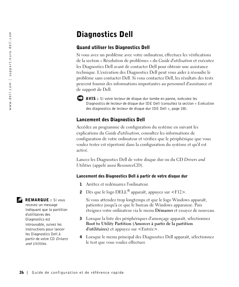 Diagnostics dell, Quand utiliser les diagnostics dell, Lancement des diagnostics dell | Dell OptiPlex GX270 User Manual | Page 27 / 106