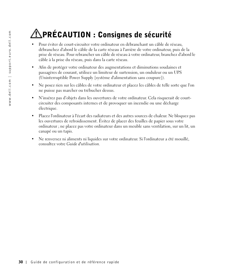 Précaution : consignes de sécurité | Dell OptiPlex GX270 User Manual | Page 31 / 106