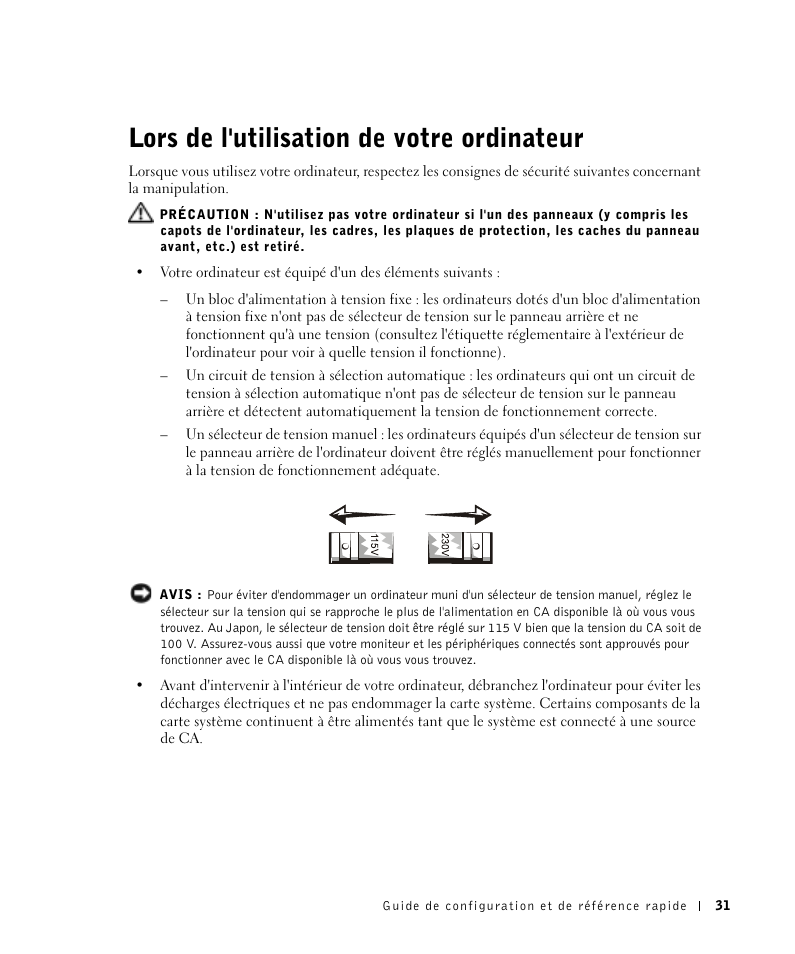 Lors de l'utilisation de votre ordinateur | Dell OptiPlex GX270 User Manual | Page 32 / 106