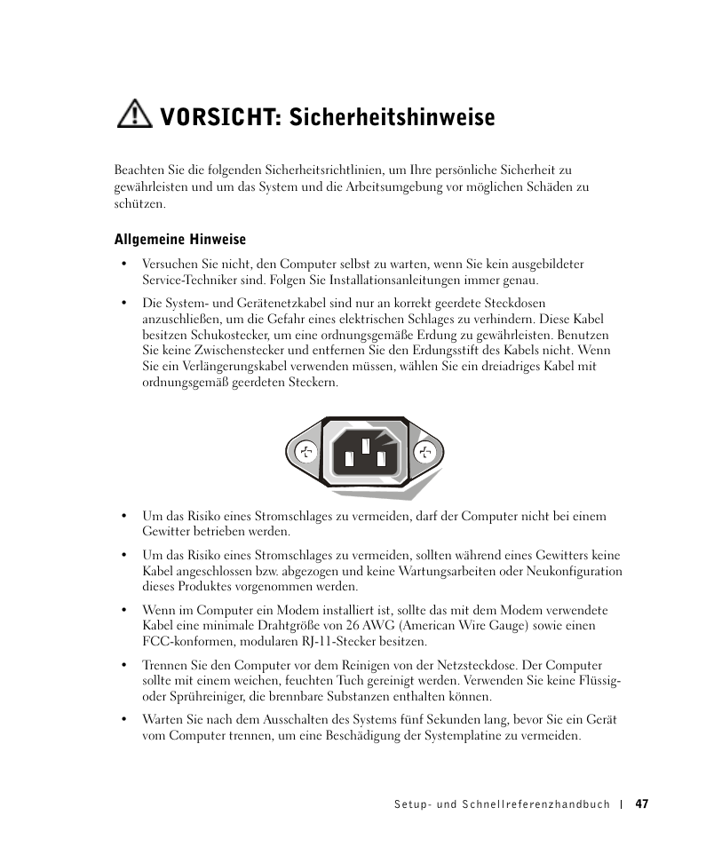 Vorsicht: sicherheitshinweise, Allgemeine hinweise | Dell OptiPlex GX270 User Manual | Page 48 / 106