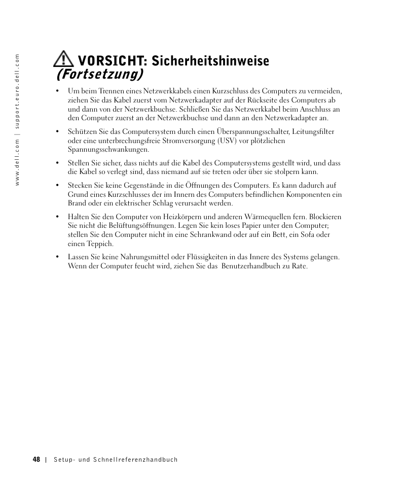 Vorsicht: sicherheitshinweise (fortsetzung) | Dell OptiPlex GX270 User Manual | Page 49 / 106