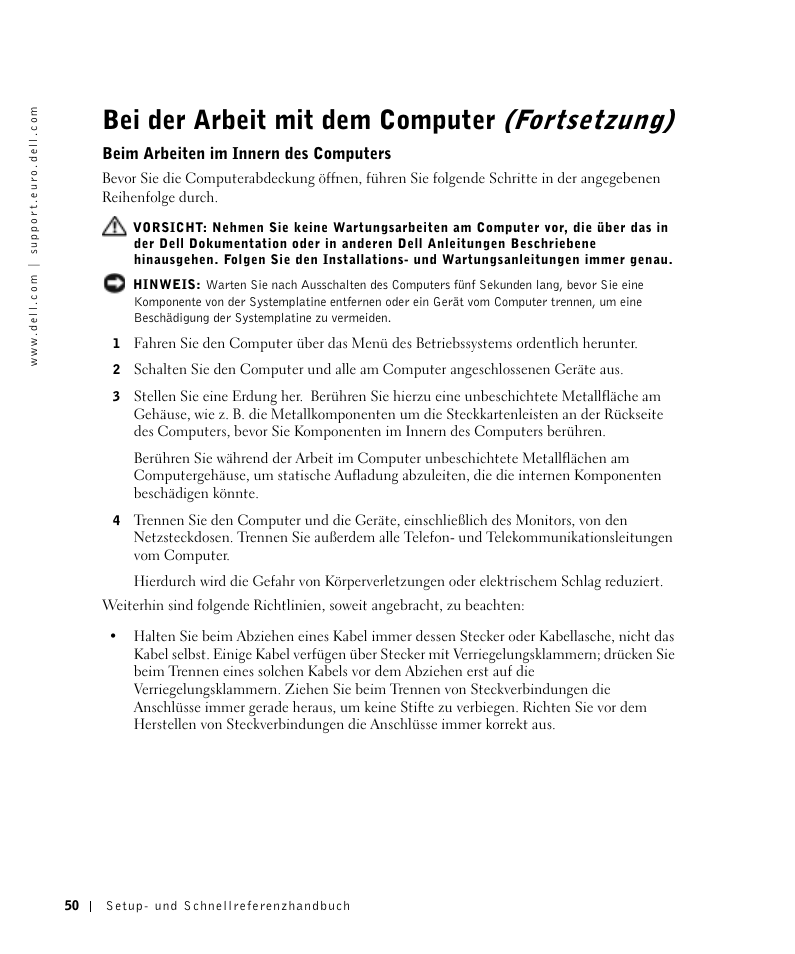 Beim arbeiten im innern des computers, Bei der arbeit mit dem computer (fortsetzung) | Dell OptiPlex GX270 User Manual | Page 51 / 106