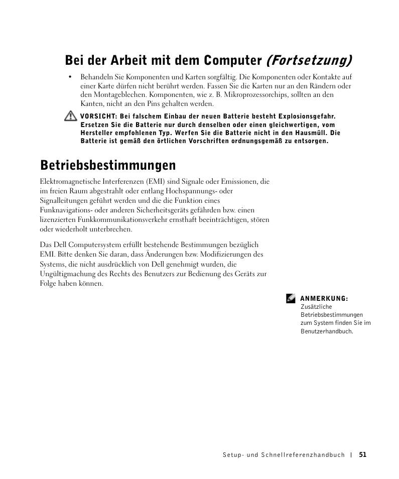 Betriebsbestimmungen, Bei der arbeit mit dem computer (fortsetzung) | Dell OptiPlex GX270 User Manual | Page 52 / 106