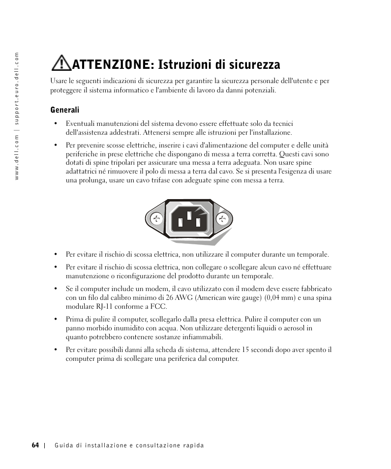 Attenzione: istruzioni di sicurezza, Generali | Dell OptiPlex GX270 User Manual | Page 65 / 106