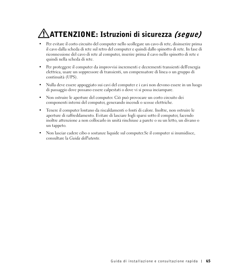 Segue), Attenzione: istruzioni di sicurezza | Dell OptiPlex GX270 User Manual | Page 66 / 106