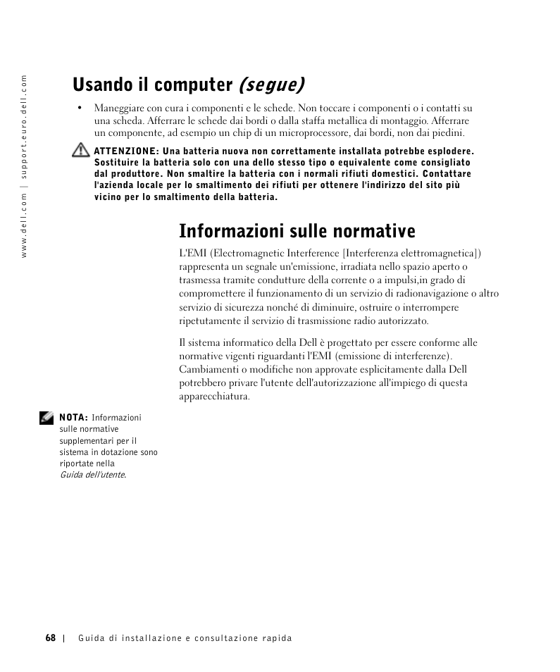 Informazioni sulle normative, Usando il computer (segue) | Dell OptiPlex GX270 User Manual | Page 69 / 106