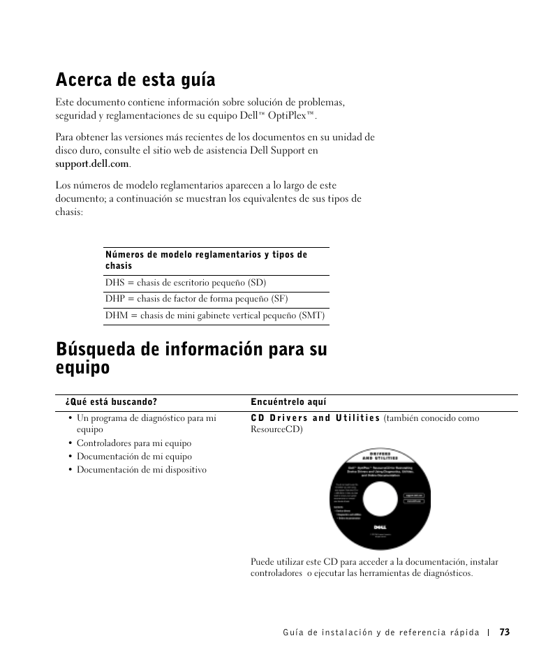 Acerca de esta guía, Búsqueda de información para su equipo | Dell OptiPlex GX270 User Manual | Page 74 / 106
