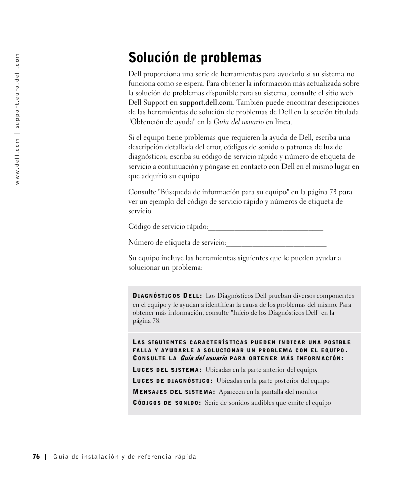 Solución de problemas | Dell OptiPlex GX270 User Manual | Page 77 / 106