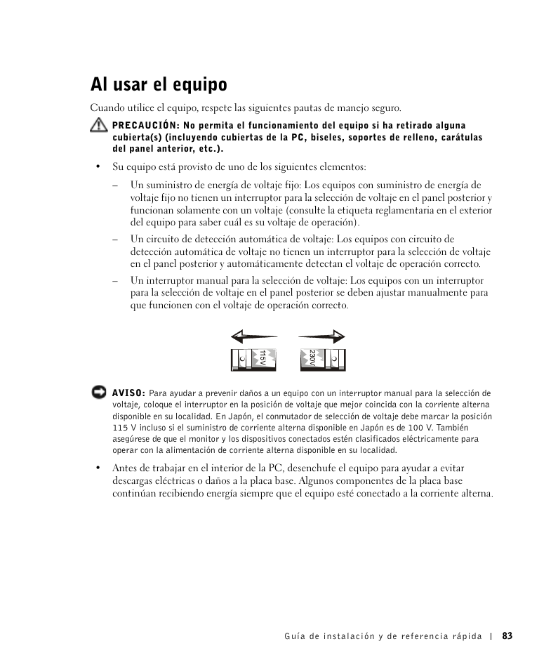 Al usar el equipo | Dell OptiPlex GX270 User Manual | Page 84 / 106