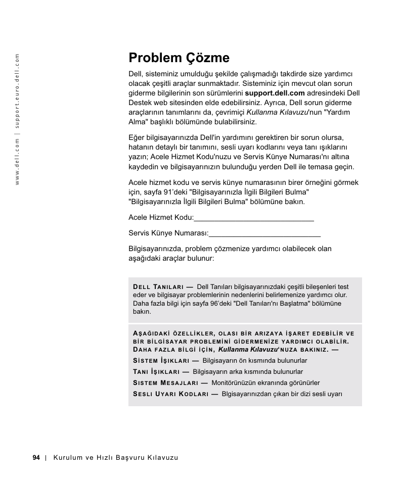 Problem çözme | Dell OptiPlex GX270 User Manual | Page 95 / 106