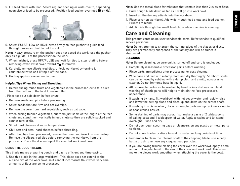 Care and cleaning | Black & Decker FP2500 User Manual | Page 5 / 21