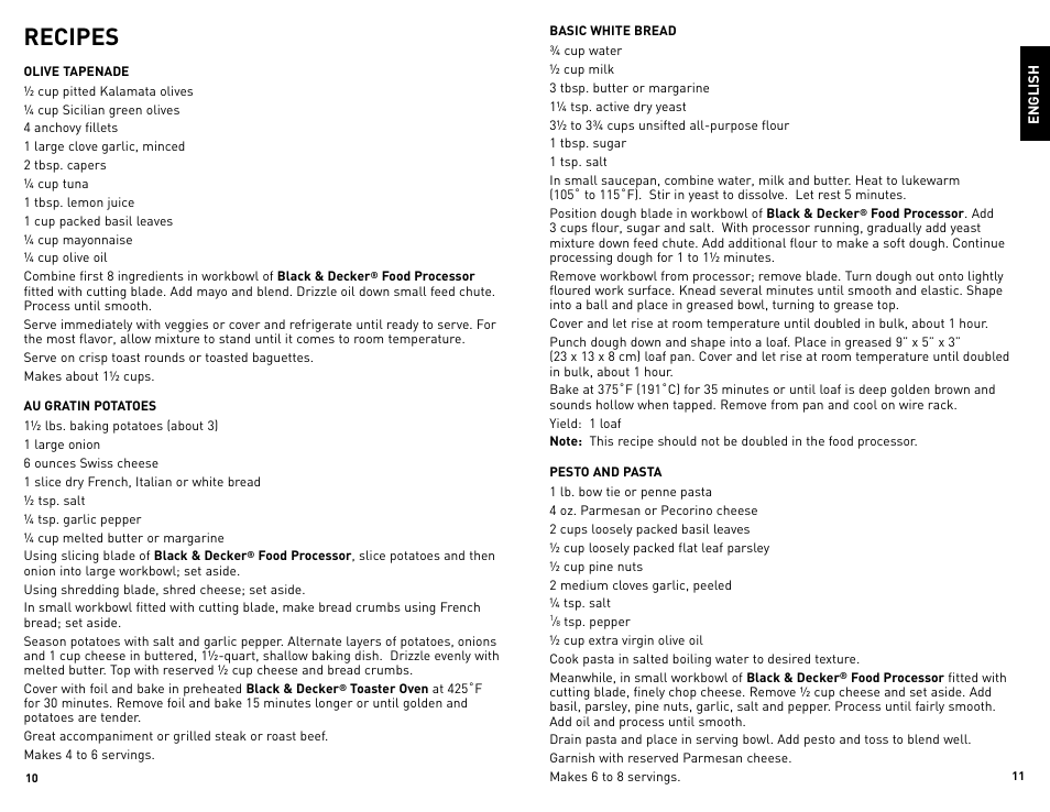 Recipes | Black & Decker FP2500 User Manual | Page 6 / 21