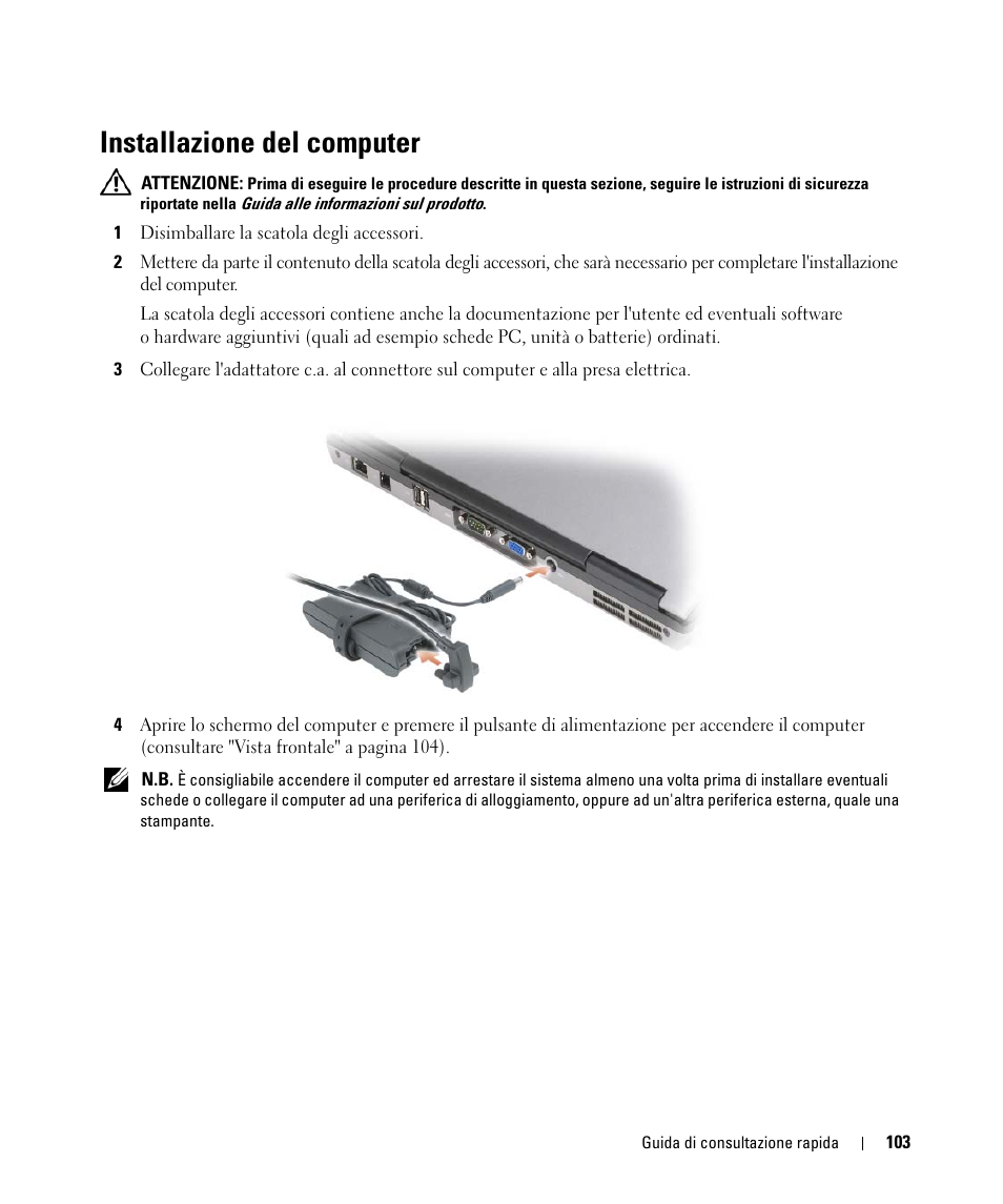 Installazione del computer | Dell Latitude D631 (Early 2009) User Manual | Page 103 / 166