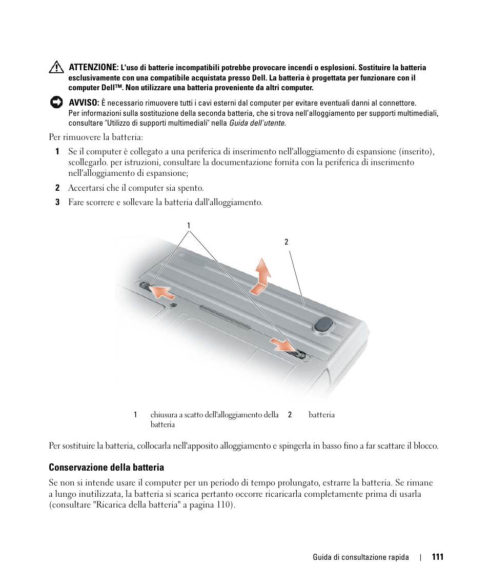 Conservazione della batteria | Dell Latitude D631 (Early 2009) User Manual | Page 111 / 166