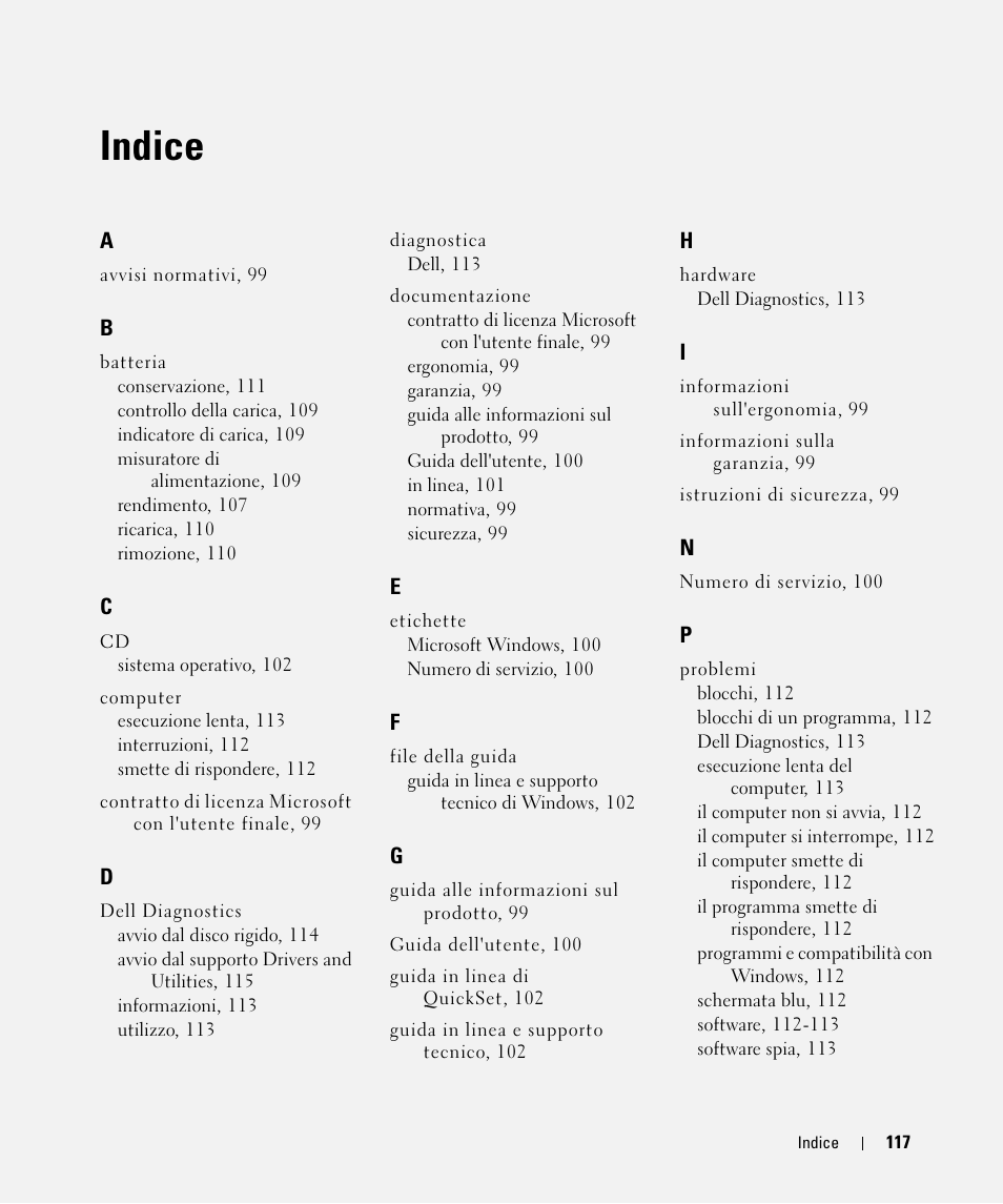 Indice | Dell Latitude D631 (Early 2009) User Manual | Page 117 / 166