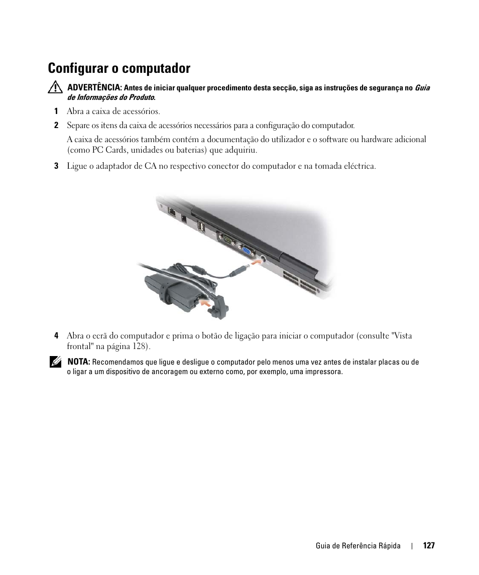 Configurar o computador | Dell Latitude D631 (Early 2009) User Manual | Page 127 / 166