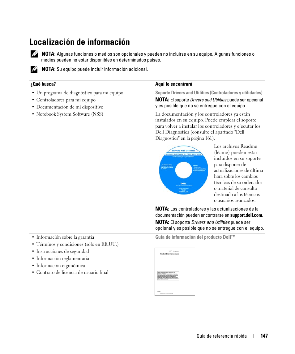 Localización de información | Dell Latitude D631 (Early 2009) User Manual | Page 147 / 166