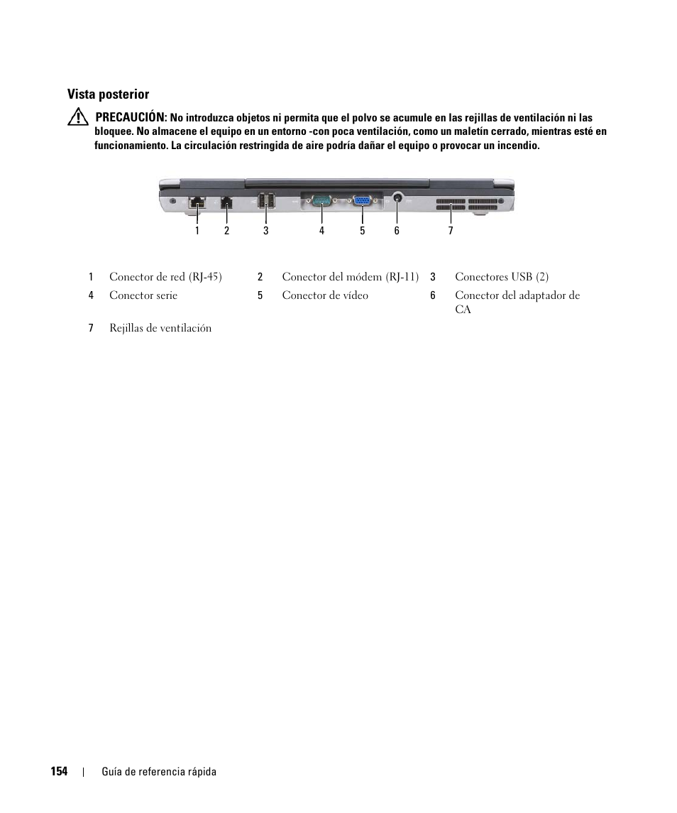 Vista posterior | Dell Latitude D631 (Early 2009) User Manual | Page 154 / 166