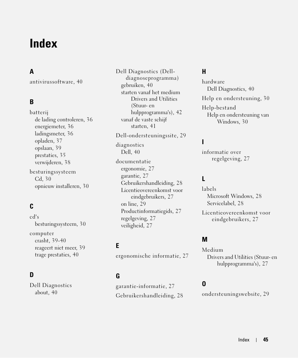 Index | Dell Latitude D631 (Early 2009) User Manual | Page 45 / 166