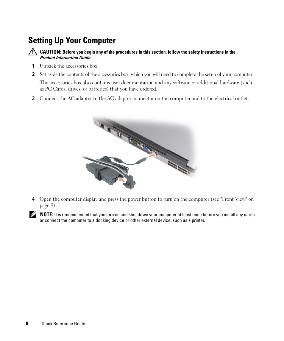 Setting up your computer | Dell Latitude D631 (Early 2009) User Manual | Page 8 / 166