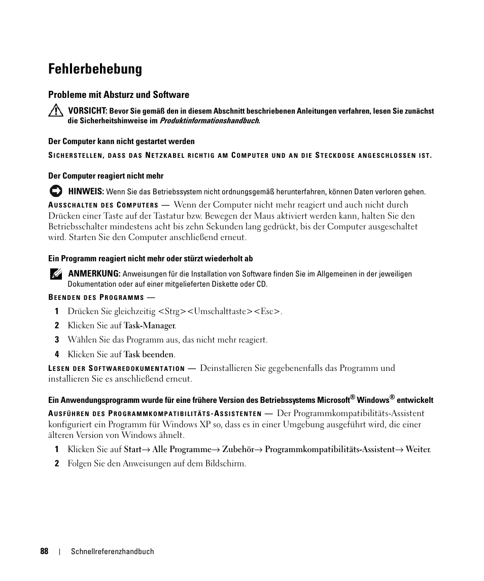 Fehlerbehebung, Probleme mit absturz und software | Dell Latitude D631 (Early 2009) User Manual | Page 88 / 166