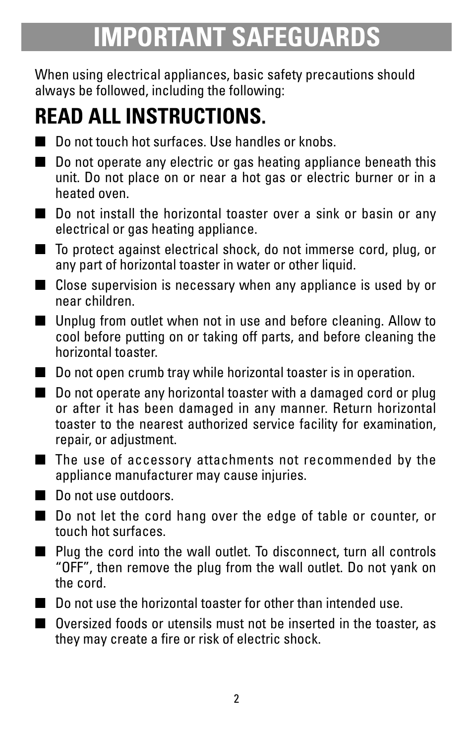 Safegaurds, Important safeguards, Read all instructions | Black & Decker T1000 User Manual | Page 2 / 24
