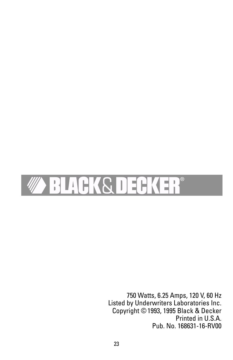 Trademark | Black & Decker T1000 User Manual | Page 23 / 24