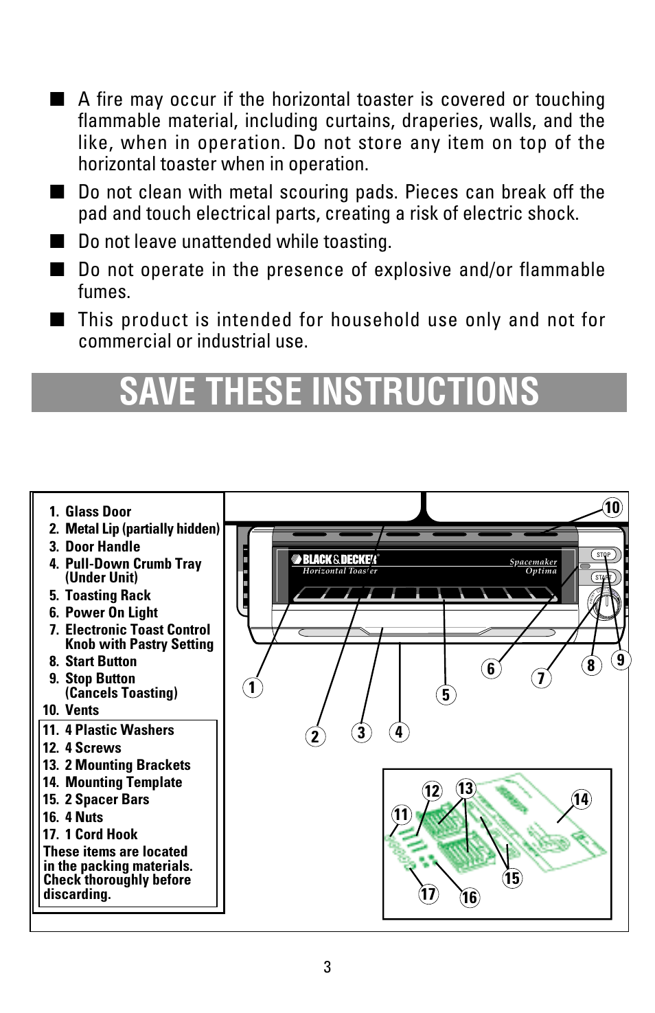 Save these instructions | Black & Decker T1000 User Manual | Page 3 / 24
