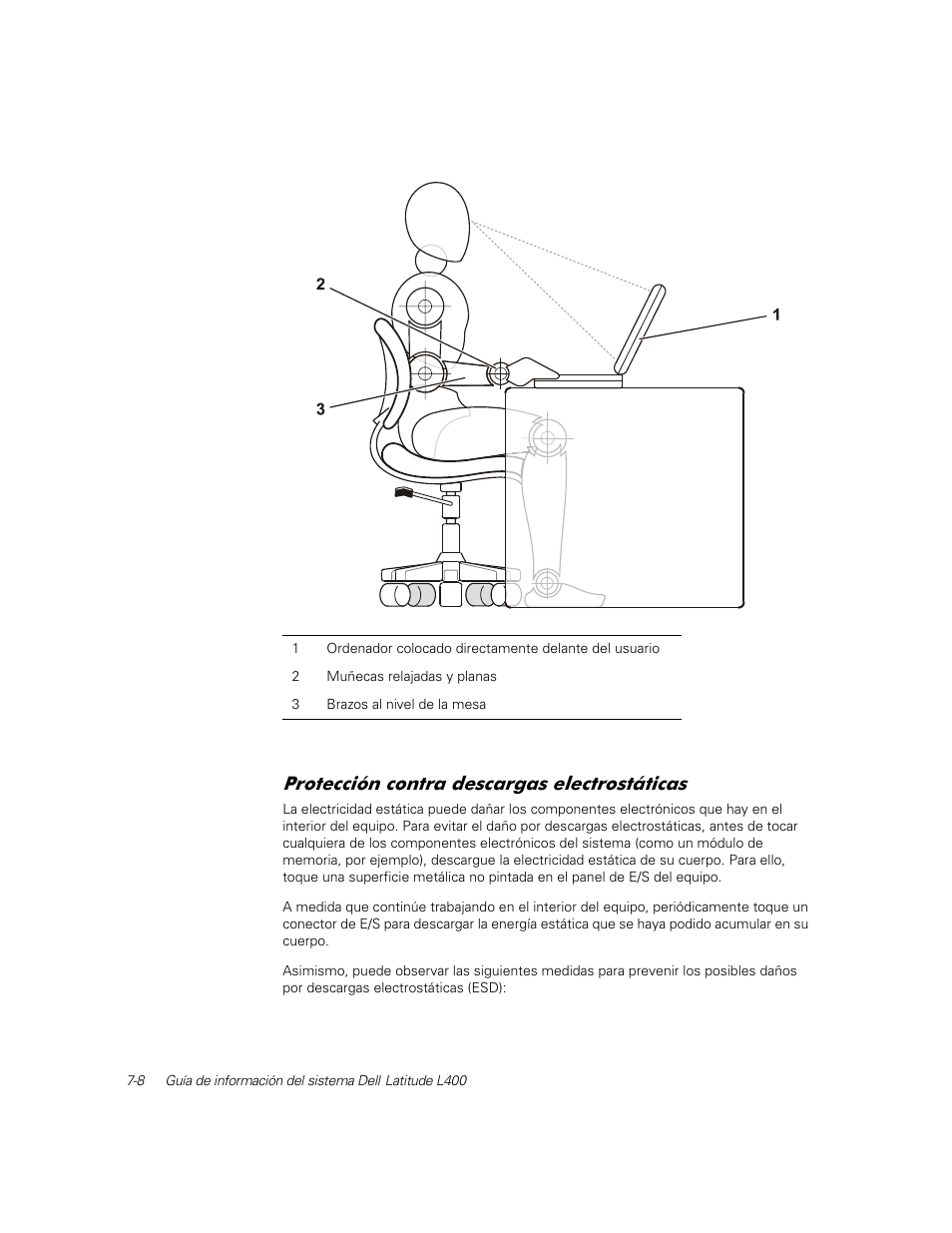 Protección contra descargas electrostáticas, 3urwhfflyq frqwud ghvfdujdv hohfwurvwiwlfdv | Dell Latitude L400 User Manual | Page 118 / 126