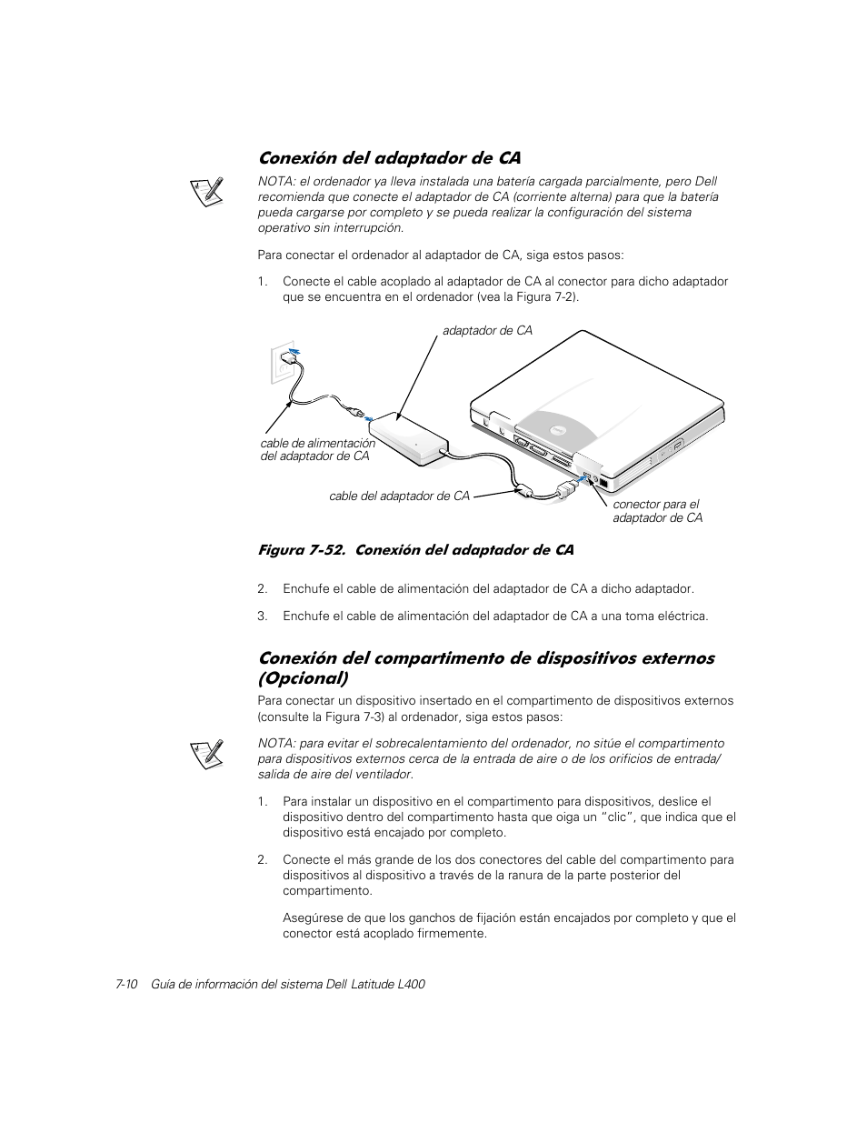 Conexión del adaptador de ca, Rqh[lyq gho dgdswdgru gh | Dell Latitude L400 User Manual | Page 120 / 126